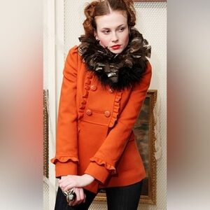 Anthropologie Leifsdottir Sunlit Grove Orange Ruffle Silk Lining RARE Coat Sz 8